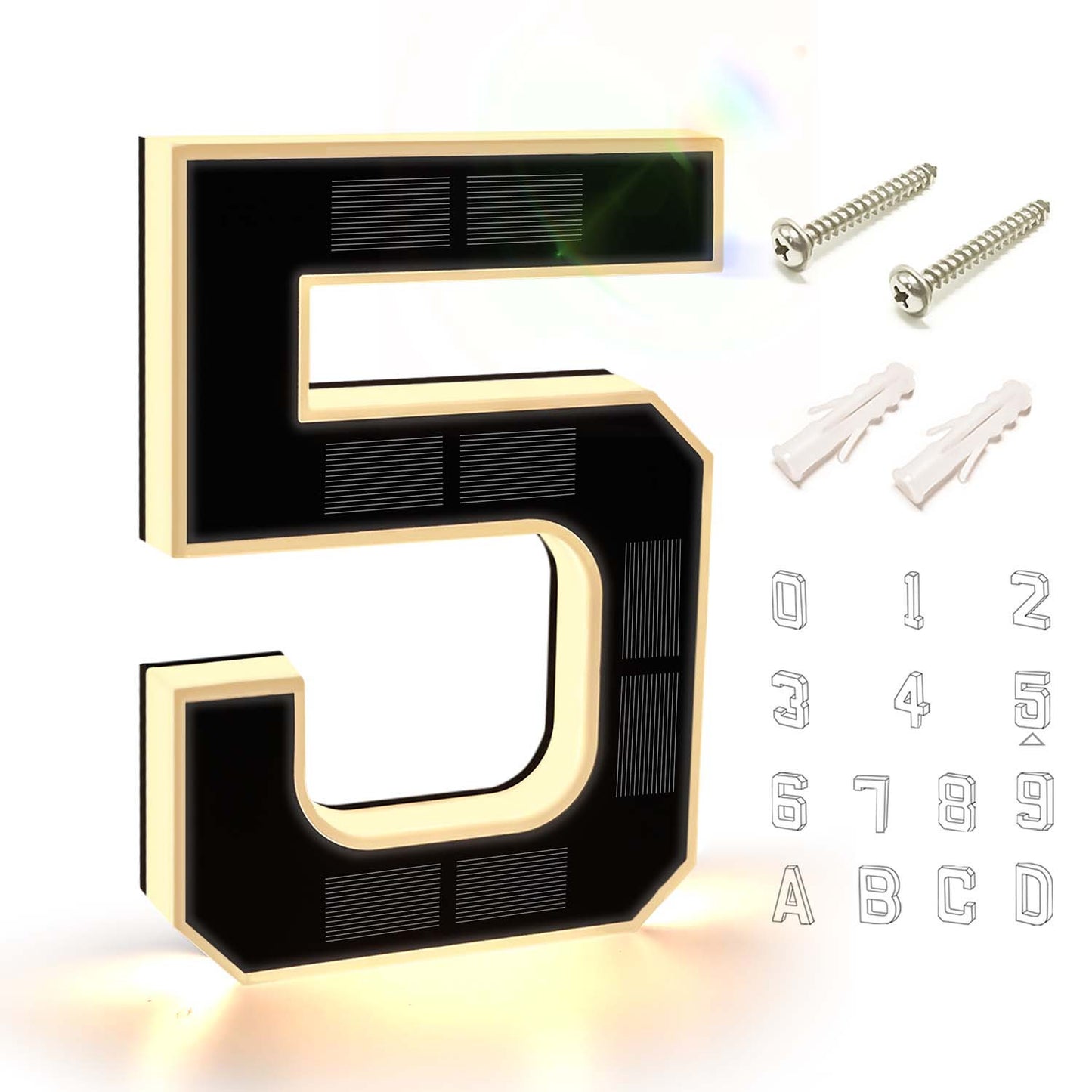 Solar House Numbers Lighted Address Sign Waterproof LED Address Plaque for Home