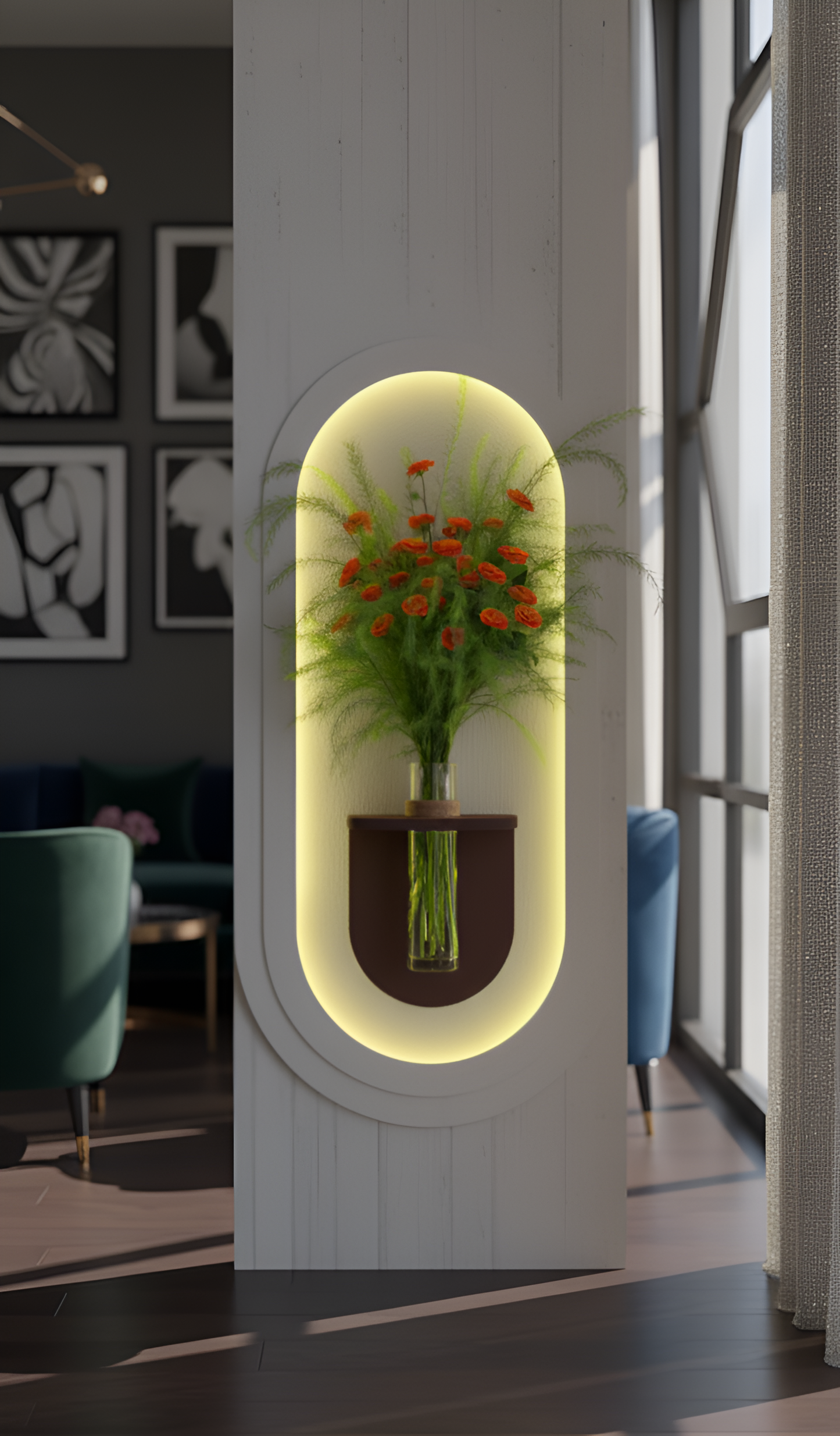 Simple vase hydroponic green plant LED light painting porch dining room three-dimensional living room sandstone background