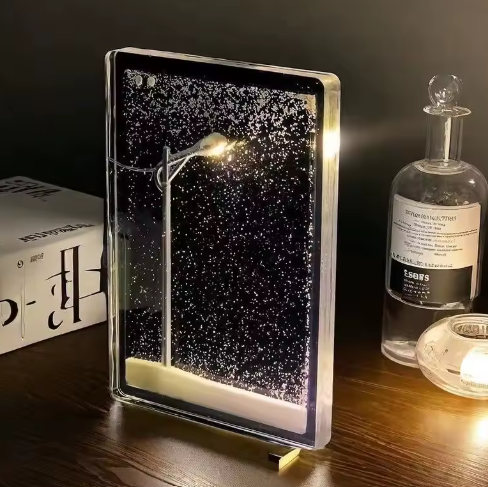 Snowy Night Flowing Lamp Snow Scene Street Night Light Material Package Desktop Ornament