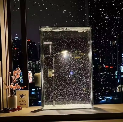 Snowy Night Flowing Lamp Snow Scene Street Night Light Material Package Desktop Ornament